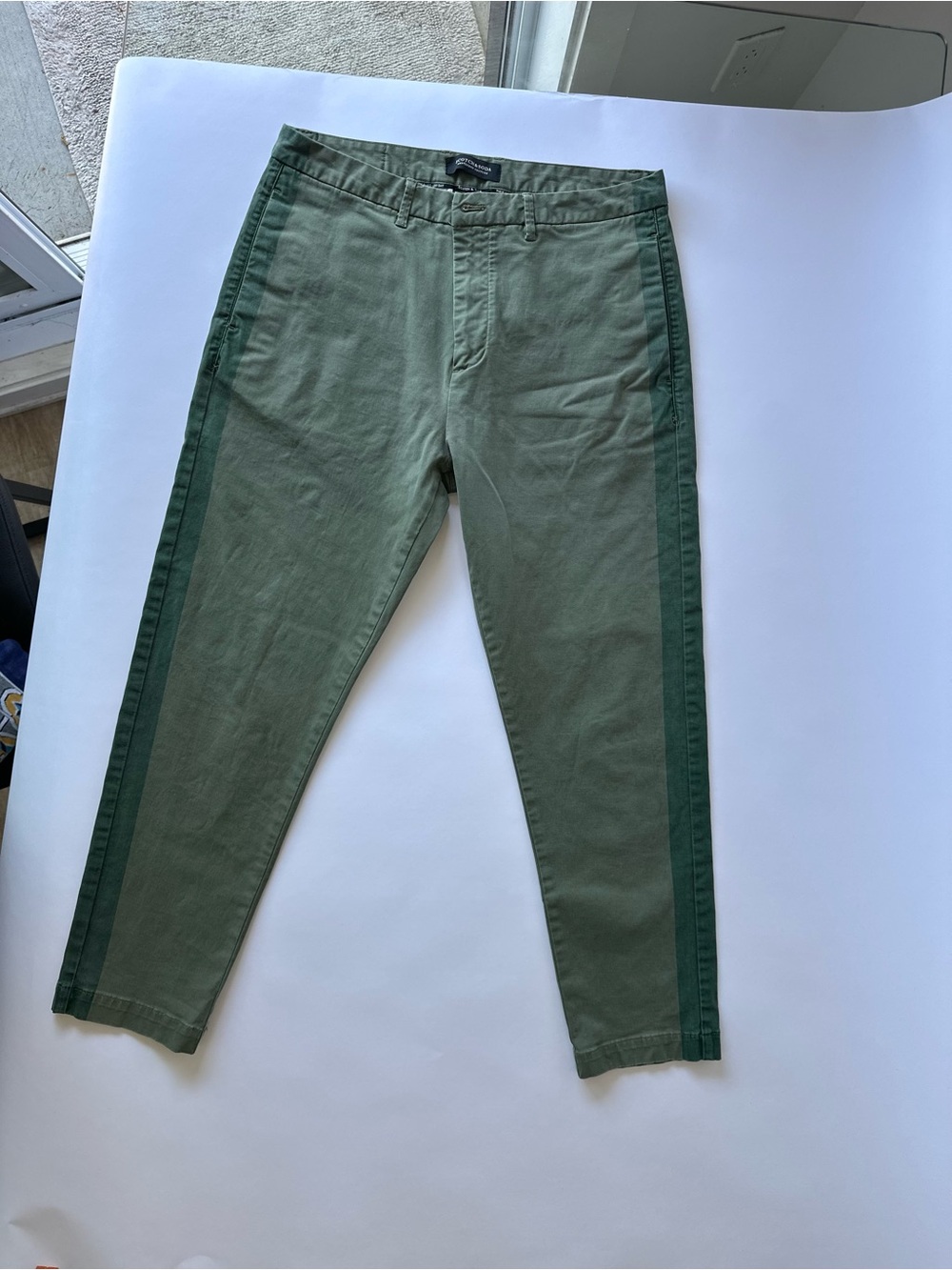 Scotch & Soda Olive Green Side Stripe Chino Pants W32 L32 (17” Waist)